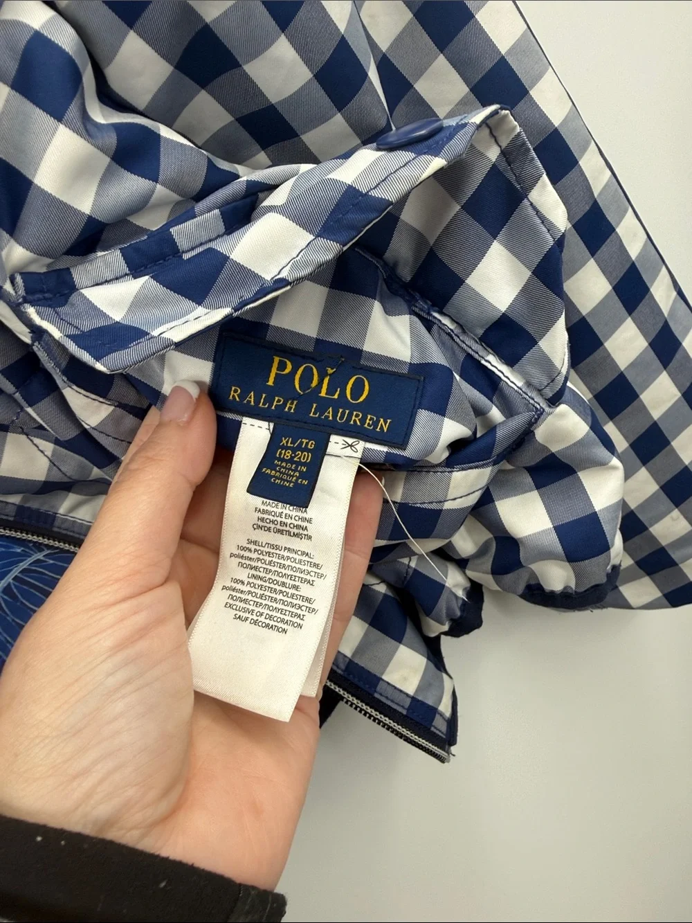 POLO Ralph Lauren Checkered Pattern Reversible Hooded Jacket Boy Girl Size‎ XL